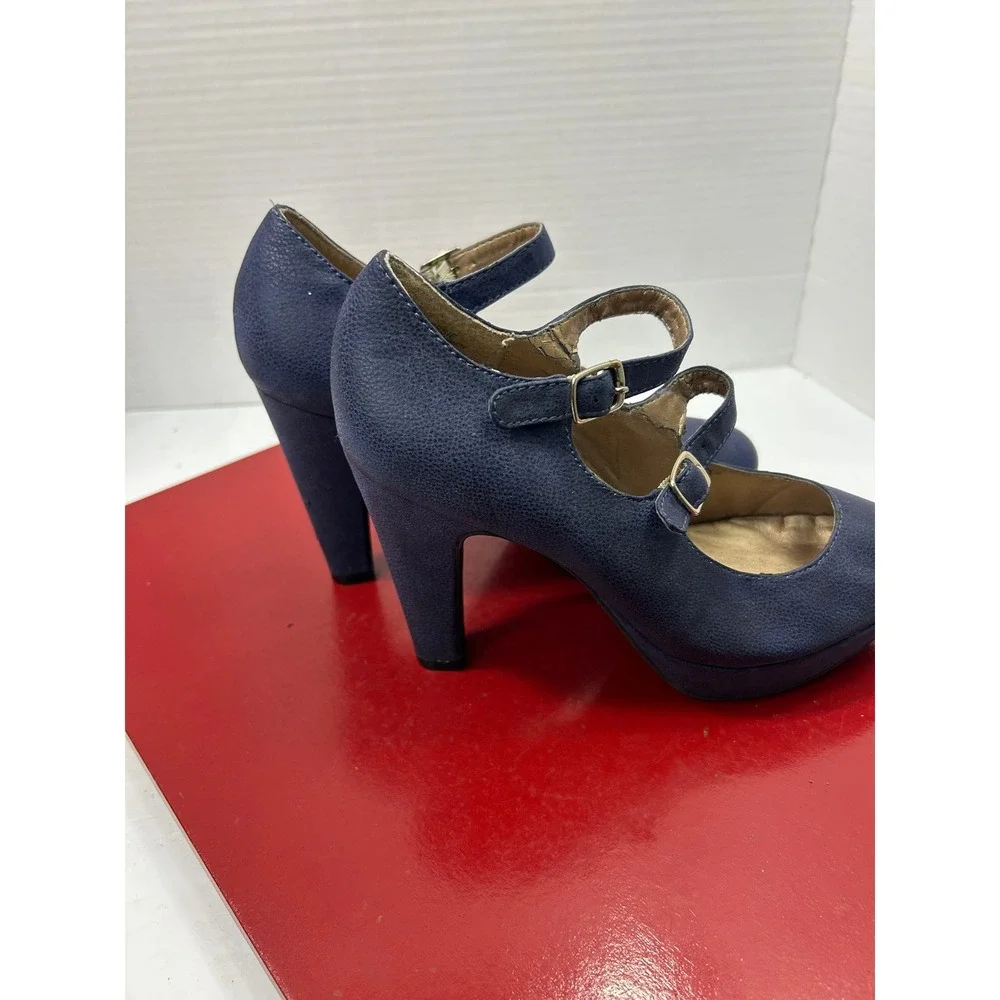 Seychelles Textured Mary Jane Heels 6.5M Navy Essie Double Strap Retro Pinup Mod